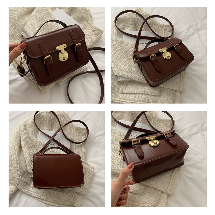 Túi đeo vai hình vuông cỡ nhỏ phối dây xích kiểu retro thời trang