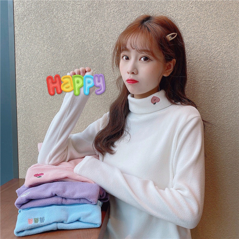 Áo Thun Nữ Vải Lông Cừu Dày Màu Kẹo Ngọt Thời Trang Mới