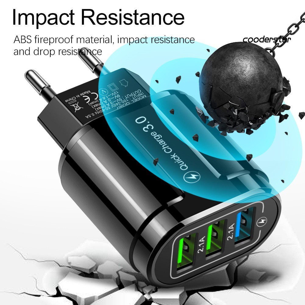 ★COOD★Portable Travel QC3.0 3A Fast Charging Phone Adapter 3 USB Ports Wall Charger