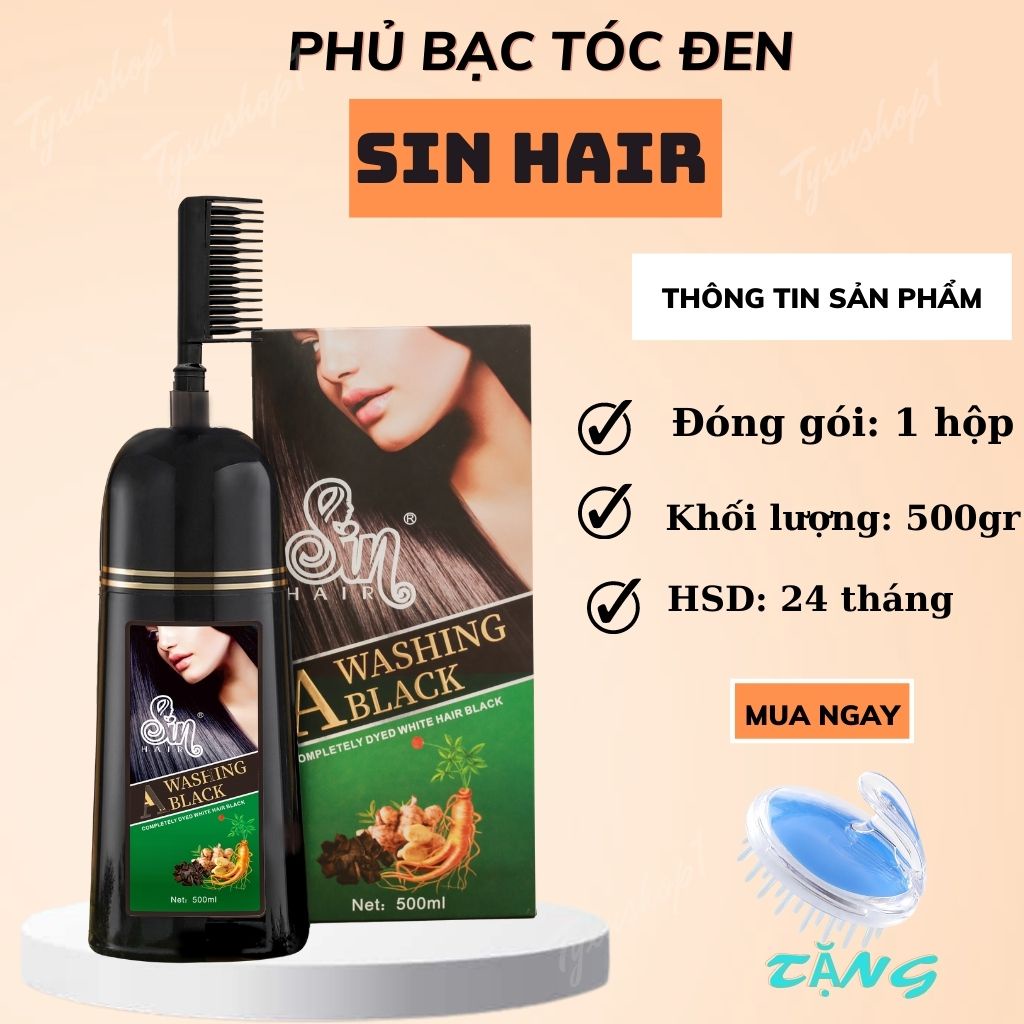 Dầu Gội Nhuộm Tóc Sin Hair Phủ Bạc Nhân Sâm, Phủ Đen Tóc Tự Nhiên Số 1 Nhật Bản 500ml