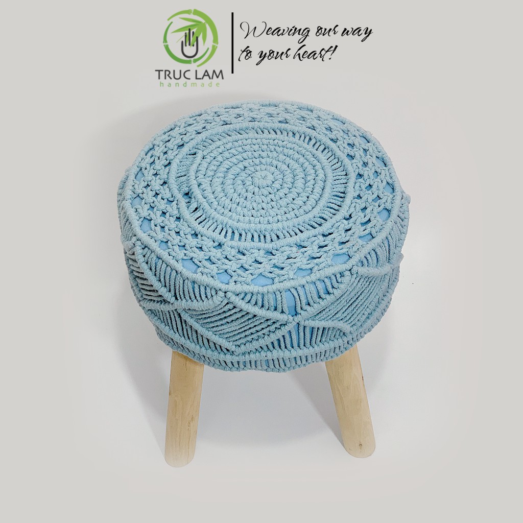 Ghế Đôn Chân Gỗ Dài Bọc Đan Len Móc Thủ Công – Trúc Lâm Handmade