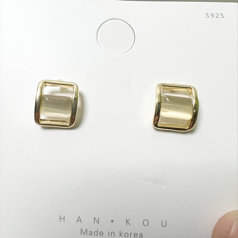 Bông tai hình vuông hoa tai đính đá cute chất liệu bạc S925 phong cách Hàn Quốc, Lemi Accessories