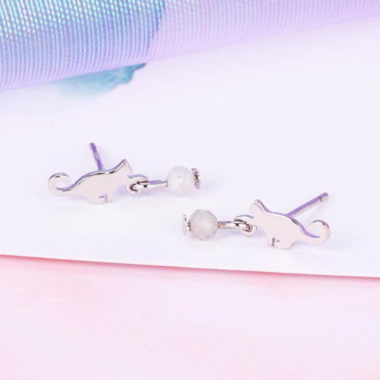 Bông Tai Nữ Bạc Ý S925 Cao Cấp Hình Con Mèo B2440 - Bảo Ngọc Jewelry