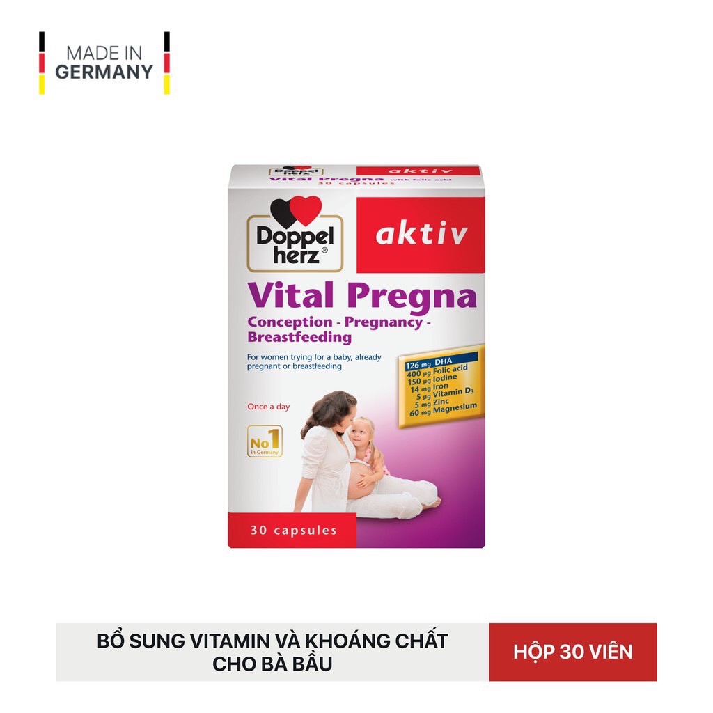 (Nhập khẩu) Viên uống bổ sung Vitamin, khoáng chất cho bà bầu Doppelherz Aktiv Vital Pregna