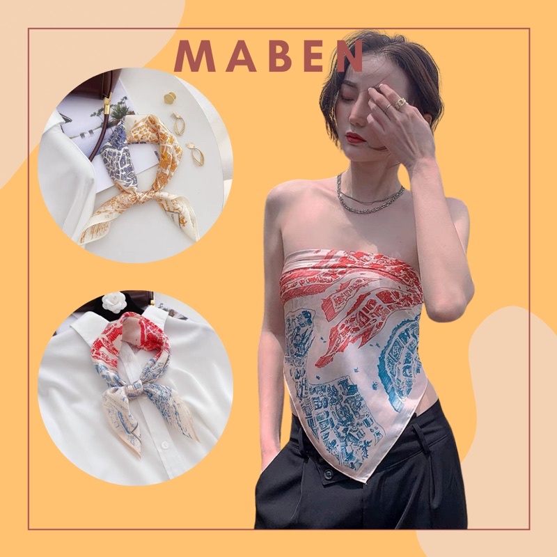 Khăn turban lụa vuông hình con ngựa bandana cột áo yếm size 70cm - Maben