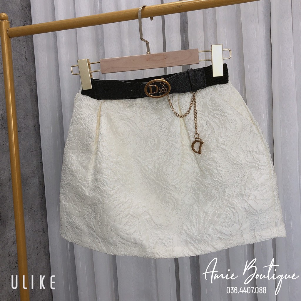 Chân váy Tacta Trắng vân hoa nổi.Chân váy ngắn giấu quần kèm đai sang chảnh. | BigBuy360 - bigbuy360.vn