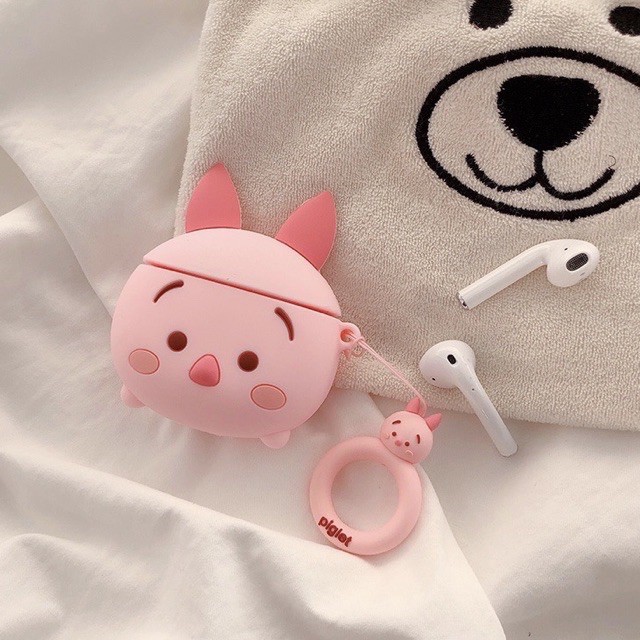 ☘️Tặng kèm móc treo☘️Case Airpod 1 2- Vỏ bao bọc Heo piglet và Vịt Nơ hồng Cover đựng tai nghe không dây Airpods