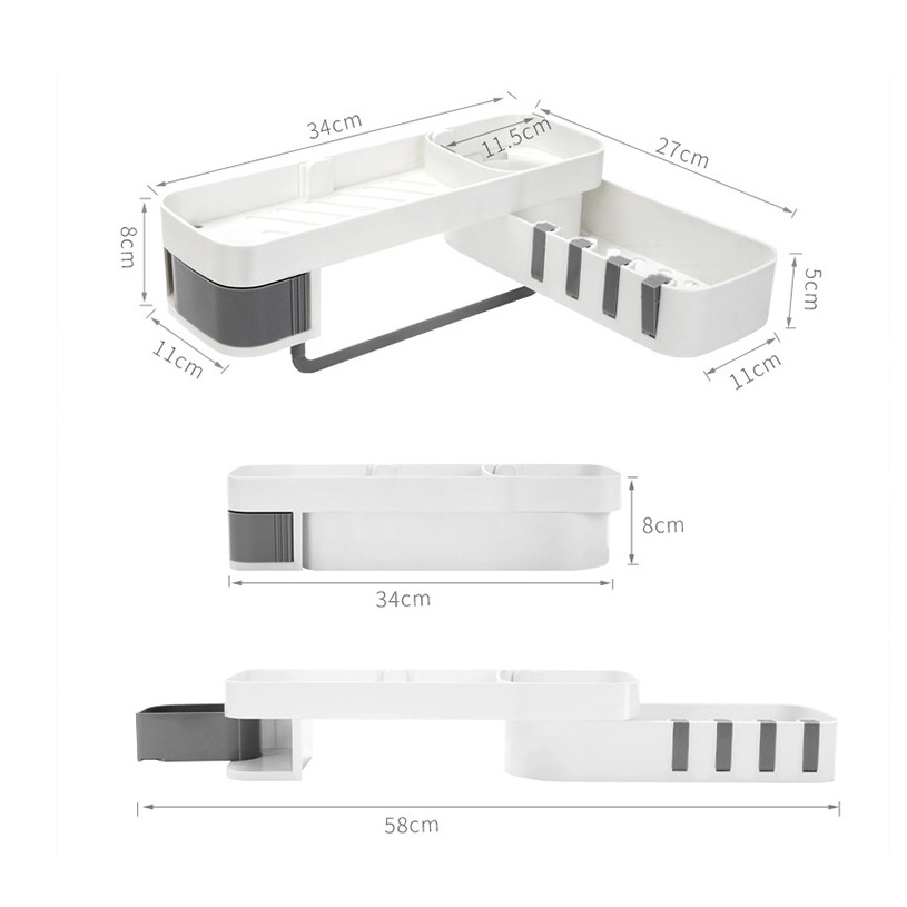 Kệ Dán Tường Để Đồ Nhà Tắm Nhà Bếp Xoay Thông Minh Có Thể Gấp Gọn