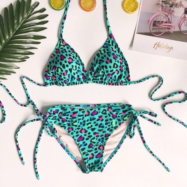 Bikini 2 mảnh tam giác chun-xanh da báo