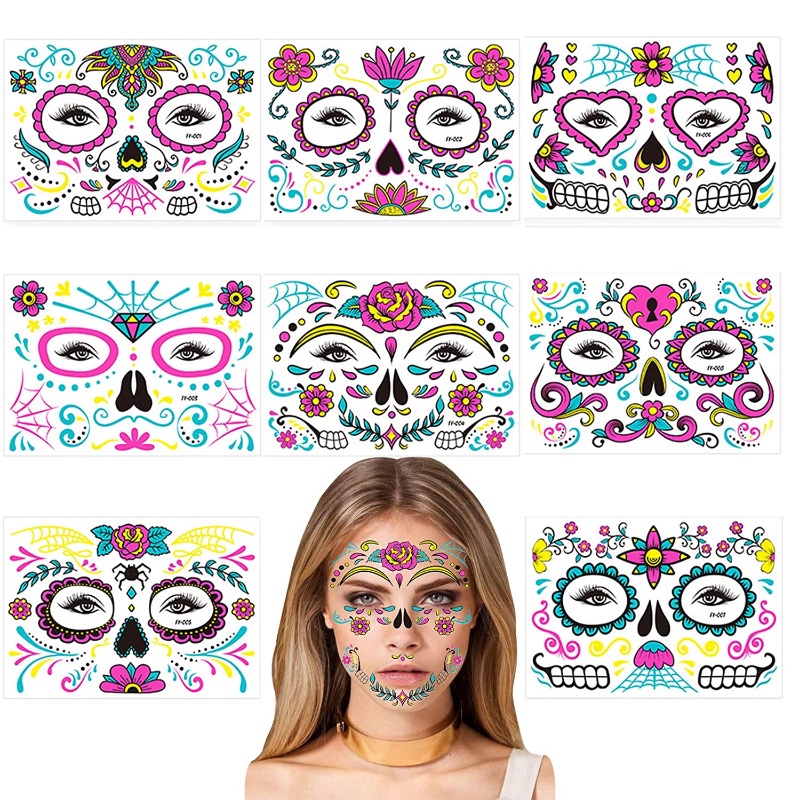 1 Tấm Hình Xăm Dán Chống Tia UV Phát Quang Họa Tiết Halloween