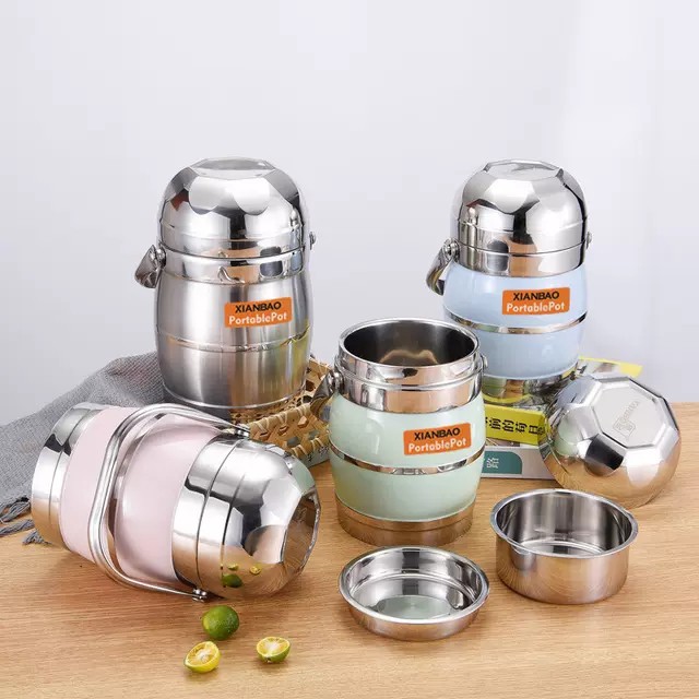 Hộp Đựng Cơm Cặp Lồng Cơm Giữ Nhiệt Lúa Mạch Ruột Inox Chất Lượng Số 1 Cặp lồng inox 304 XIANBAO loại 1,6L 𝗚𝗜𝗔𝗗𝗨𝗡𝗚𝗛𝗔𝗡𝗢𝗜