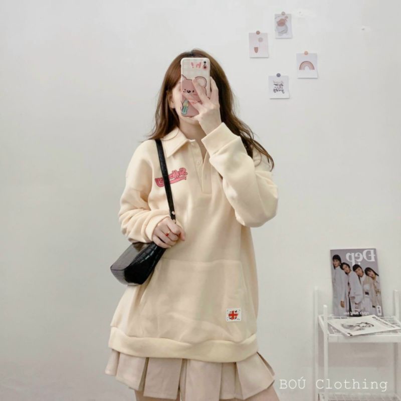 Set áo swater cổ polo chân váy xếp ly nâu có lót trong | BigBuy360 - bigbuy360.vn