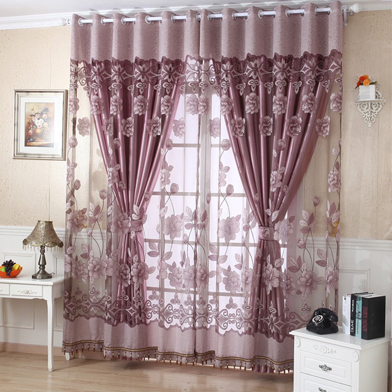 Rèm cửa trang trí phòng khách hình hoa mẫu đơn