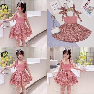 sét áo buộc vai chân váy 2 tầng cho bé 18/29kg
