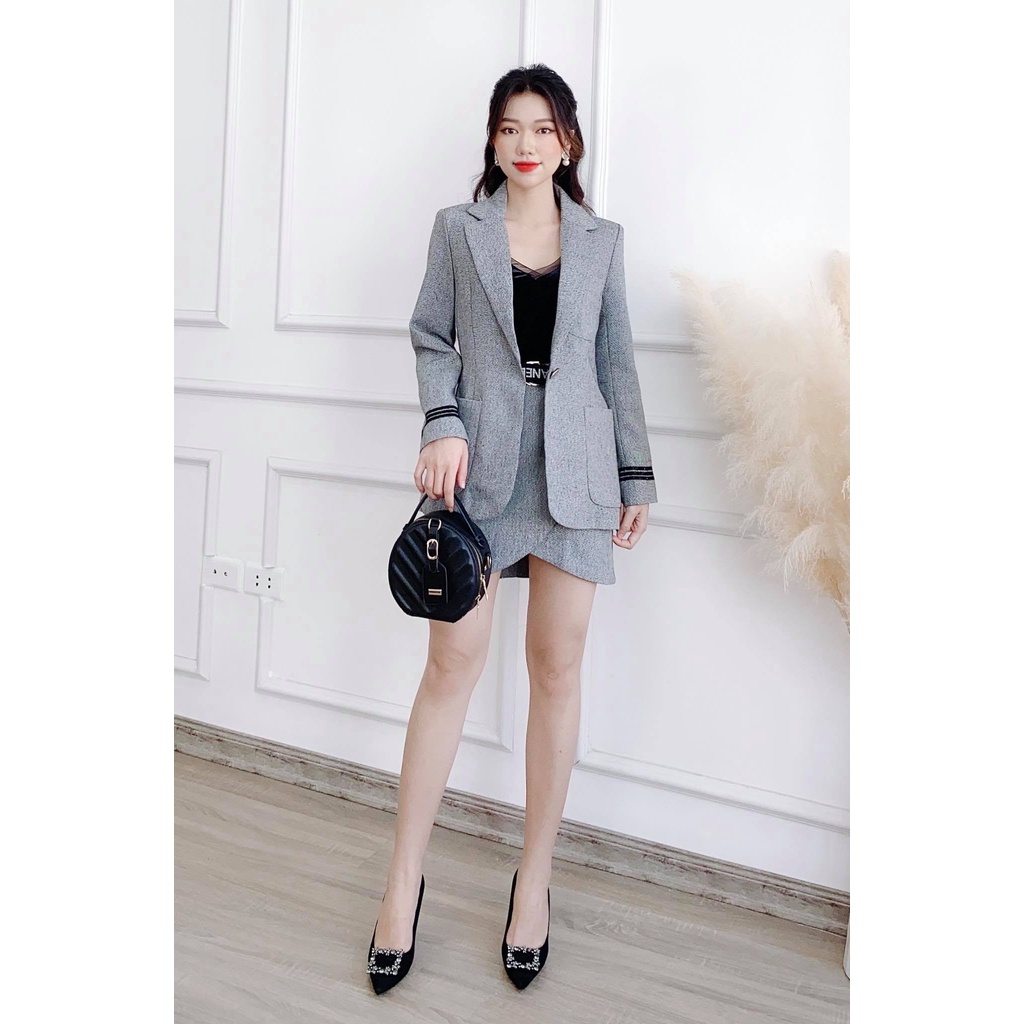 Set áo vest và chân váy kèm belt thanh lịch - S3925