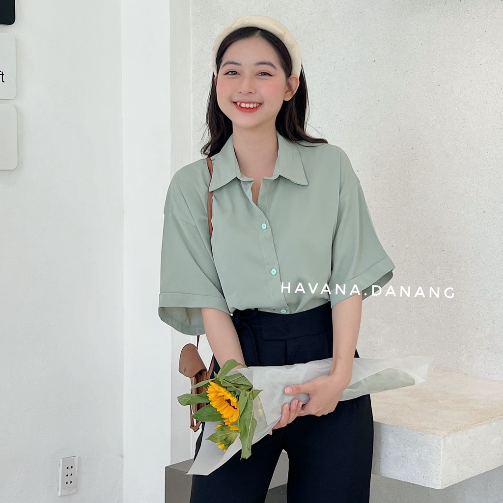 Áo sơ mi lụa nữ ngắn tay, sơ mi ullzang tay cộc nhiều màu AE166