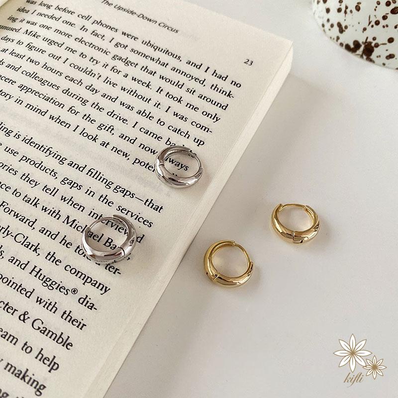 【kifli】Khuyên Tai Tròn Mạ Vàng 14K Đơn Giản