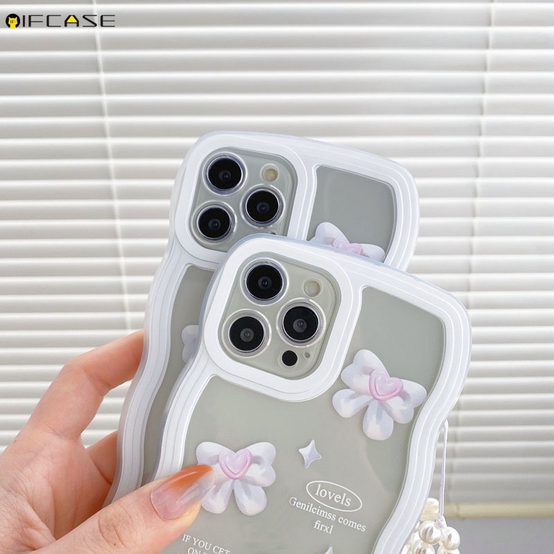 Ốp Điện Thoại Mềm Trong Suốt Đính Nơ Kèm Dây Đeo Cho iPhone 13 12 11 Pro Max XS Max XR X 7 8 Plus