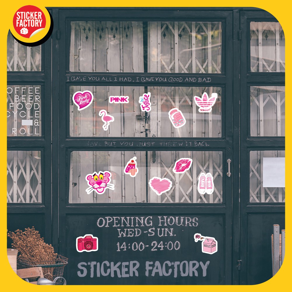 Pink - màu hồng - hộp set 100 sticker decal hình dán, trang trí nón bảo hiểm , laptop, xe máy, ô tô - STICKER FACTORY