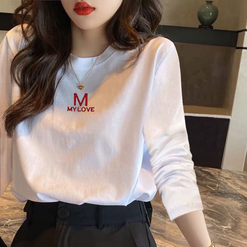 Áo Thun Cotton Trắng Tay Dài Dáng Rộng Thời Trang Mùa Xuân Mới 2022