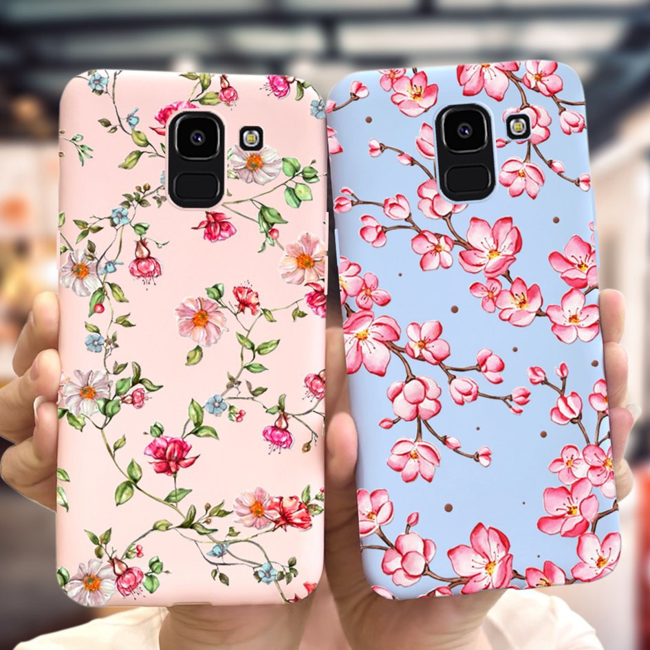 Ốp điện thoại nhám mềm chống sốc hoạ tiết bông hoa siêu mỏng dành cho Samsung Galaxy J6 J6Plus J600F J615F