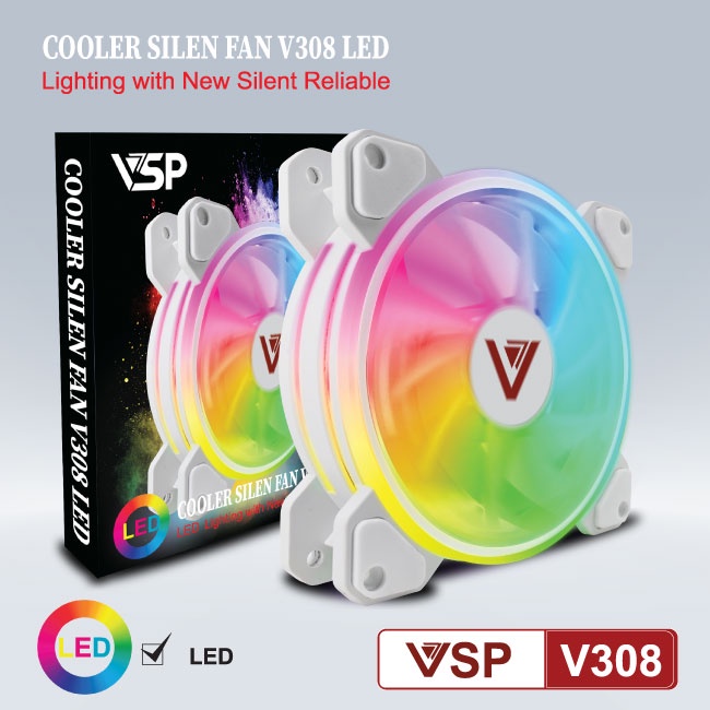 Fan Case 12cm VSP V308 LED RGB tự đổi màu (không đồng bộ Hub) - Chính hãng VSP