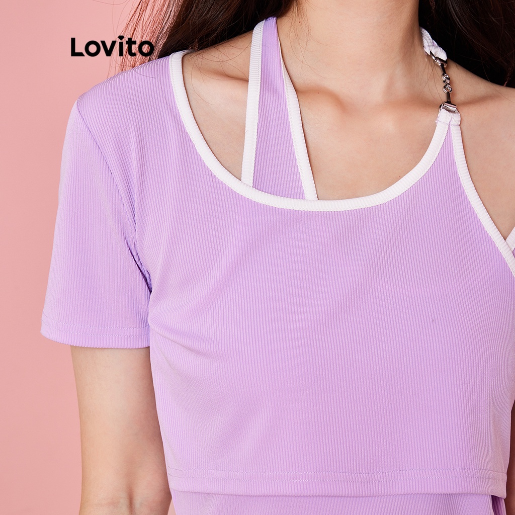 Áo (Lovito Exclusive) DOPAMINE GIRLS Ràng buộc tương phản không đối xứng đồng bằng Bình thường L28AE007 (Tím nhạt)
