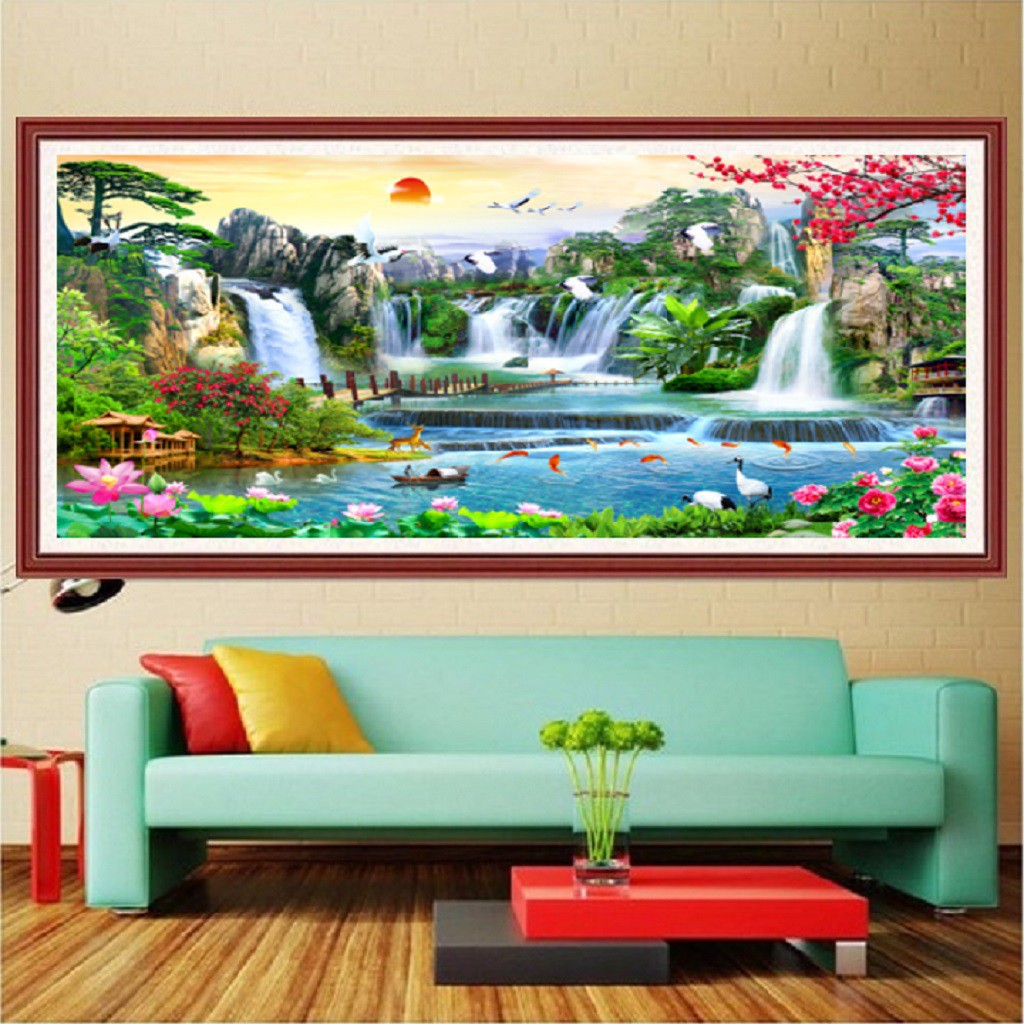 Tranh Thêu Chữ Thập Phong Cảnh 3D KT:120x55cm