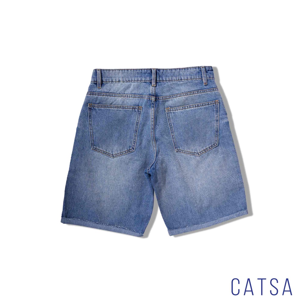CATSA Quần lửng jeans nam wash rách năng động, phong cách QSM026
