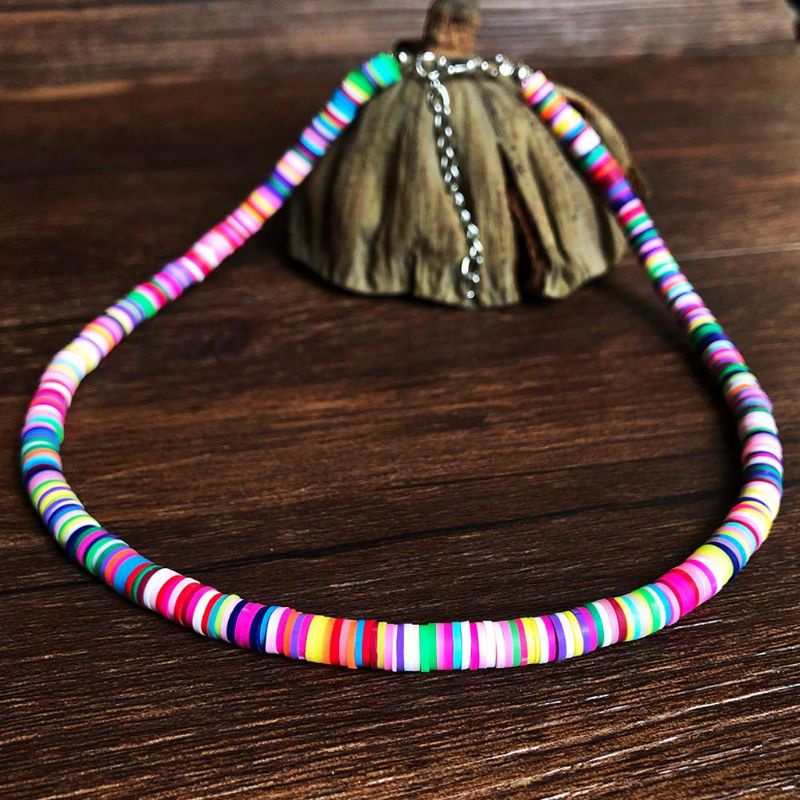 Vòng Cổ Choker Mặt Đất Sét Polymer Màu Cầu Vồng Tinh Tế Có Thể Điều Chỉnh Charms