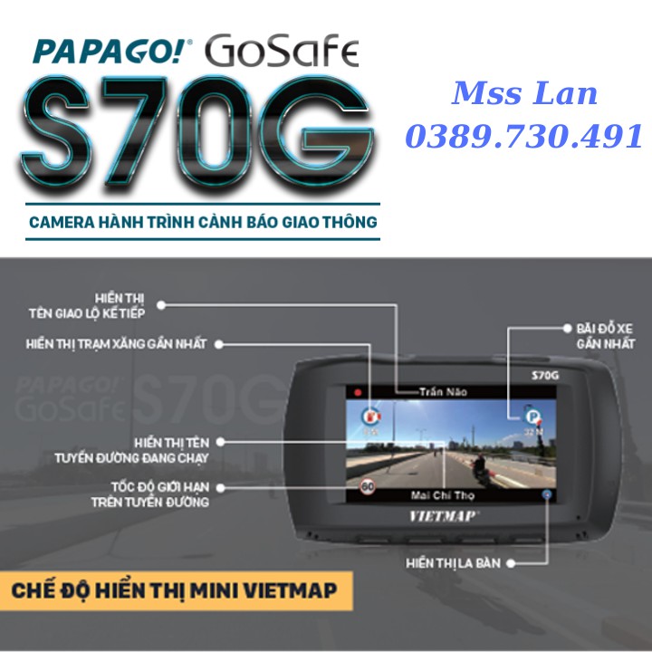 Camera Hành Trình Ô Tô VIETMAP PAPAGO GoSafe S70G - Camera Hành Trình Cảnh Báo Giao Thông