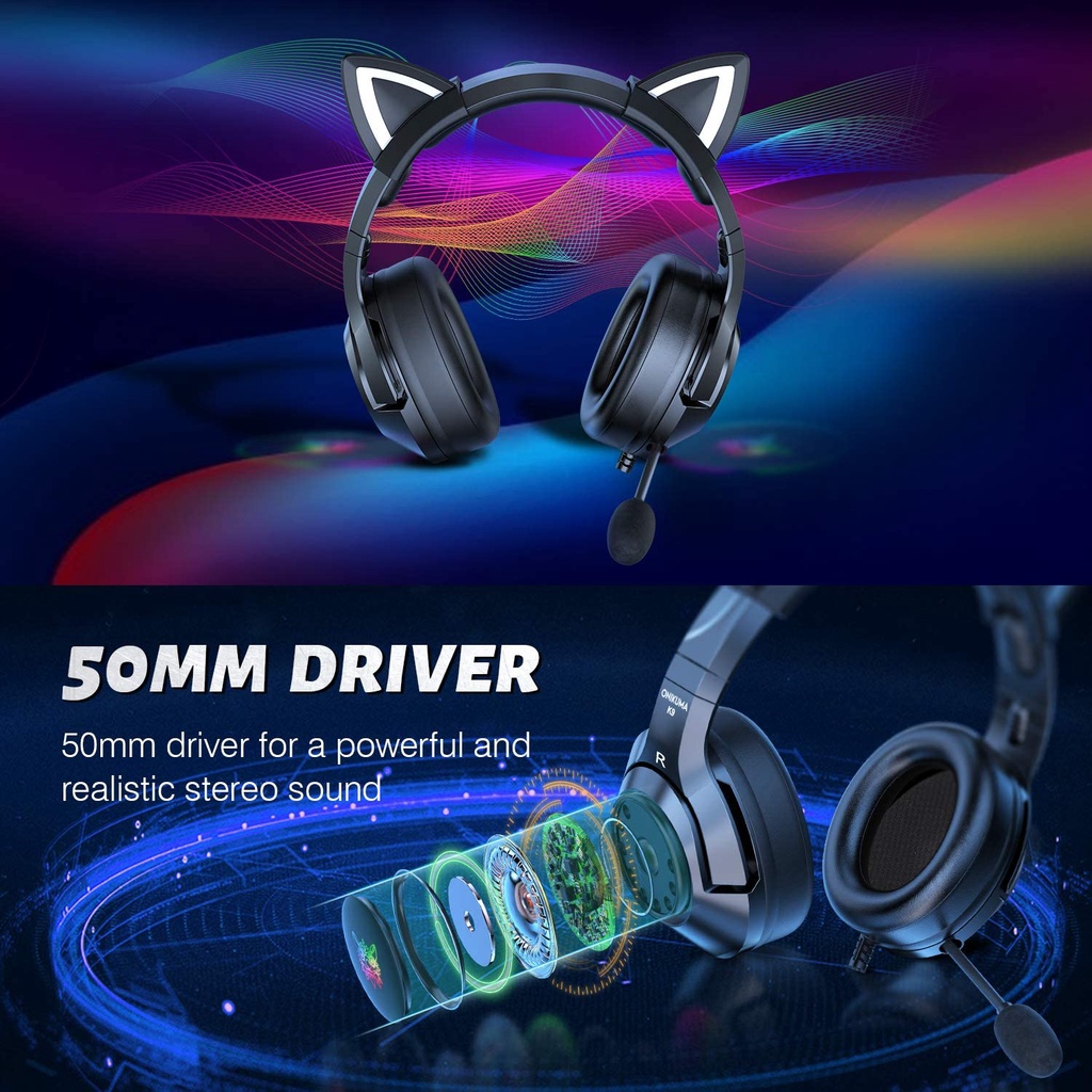 Tai nghe gaming ONIKUMA K9 màu đen micro kèm giảm tiếng ồn thích hợp cho máy tính xách tay chơi game nặng âm trầm