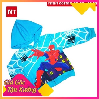 s Áo khoác bé trai hình siêu nhân nhện 10-42kg. Chất thun da cá hút mồ hôi- Hình in 3D - j