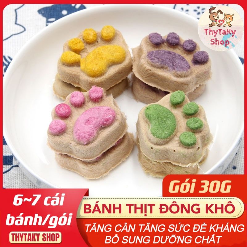 BÁNH THỊT XAY SẤY KHÔ, SNACK THƯỞNG CHO THÚ CƯNG HÌNH CHÂN MÈO