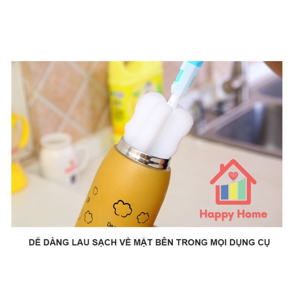 Cọ lau cốc bình sữa, mút có cán bọt biển rửa bình lau xe đa năng Happy Home