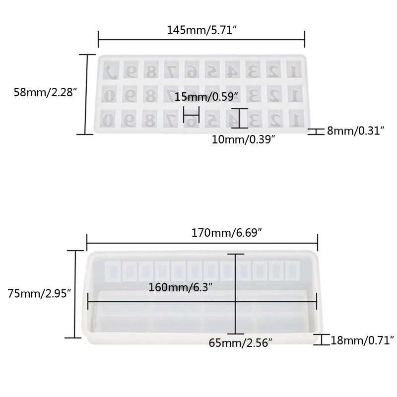 Bộ 2 Khuôn Silicone Hình Chữ Nhật Làm Vật Liệu Epoxy DIY