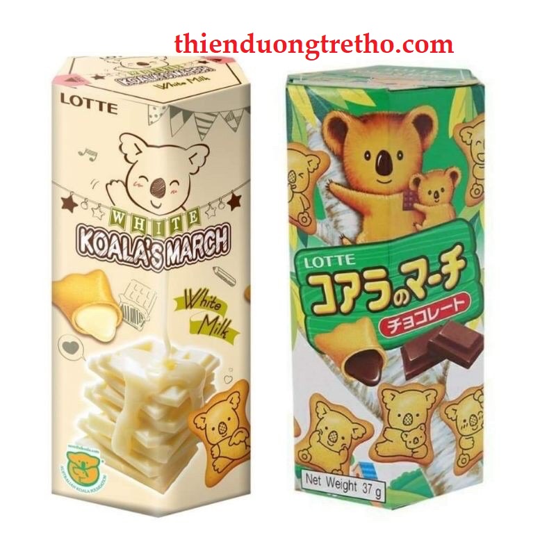 Bánh gấu Lotte Koala's March nhân socola/ socola sữa/kem dâu 37g (hộp)