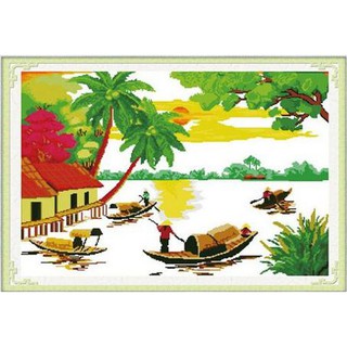 Tranh Thêu Chữ Thập Sông Nước Ruộng Đồng 222821 (KHÁCH TỰ THÊU) KT:76X59CM