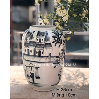 Lọ hoa dáng vò cao 26cm gốm sứ Bát Tràng cao cấp vẽ phố cổ