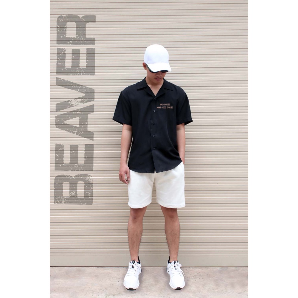 Áo Sơ Mi Hoạ Tiết BAD CHOICES đenBEAVER Tay Ngắn Cổ Vest Thời Trang Unisex Vải Lụa Chéo