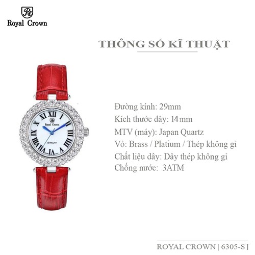 Đồng Hồ Nữ Chính Hãng RoyalCrown 6305ST dây da các màu