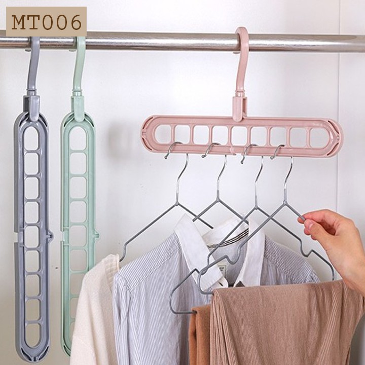 Móc treo quần áo đa năng tiết kiệm diện tích, gấp gọn thông minh 9 lỗ móc tiện lợi MT006