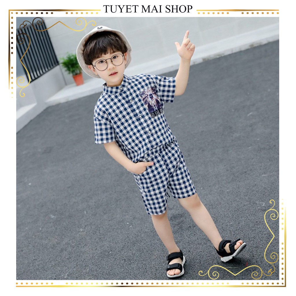 Quần áo trẻ em | Đồ bộ bé trai | Thời trang bé trai mùa hè kẻ caro [3-12 tuổi]