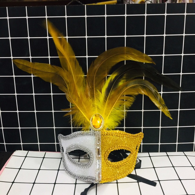 Mặt nạ hoá trang cosplay/ mặt nạ nửa mặt lông vũ kimsa trung thu haloween