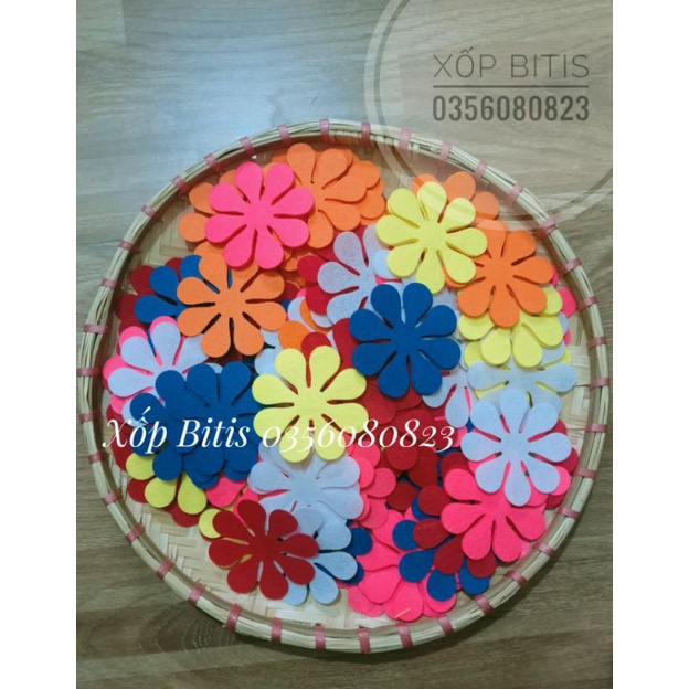 Sét 30 hoa 5cm, 7cm, 9cm vải nỉ trang trí mầm non đủ màu