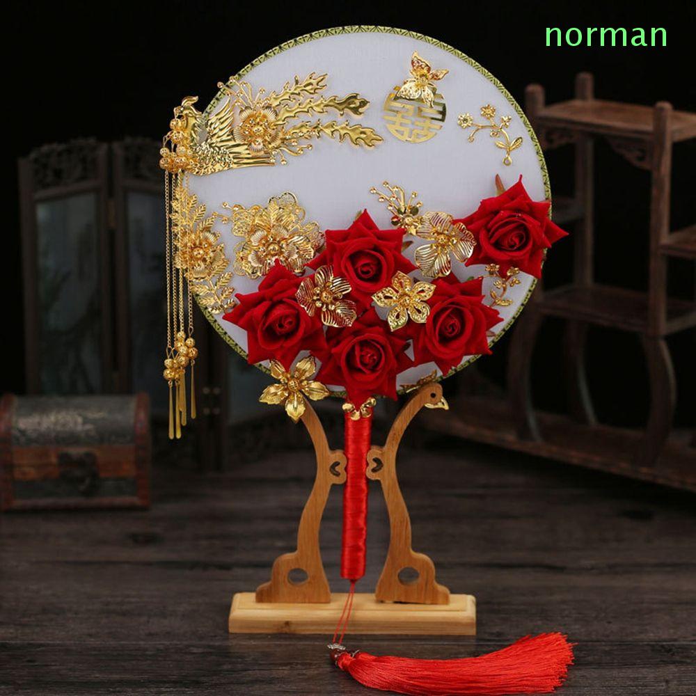 Quạt tròn cầm tay màu đỏ phong cách Trung Hoa cổ điển trang trí đám cưới