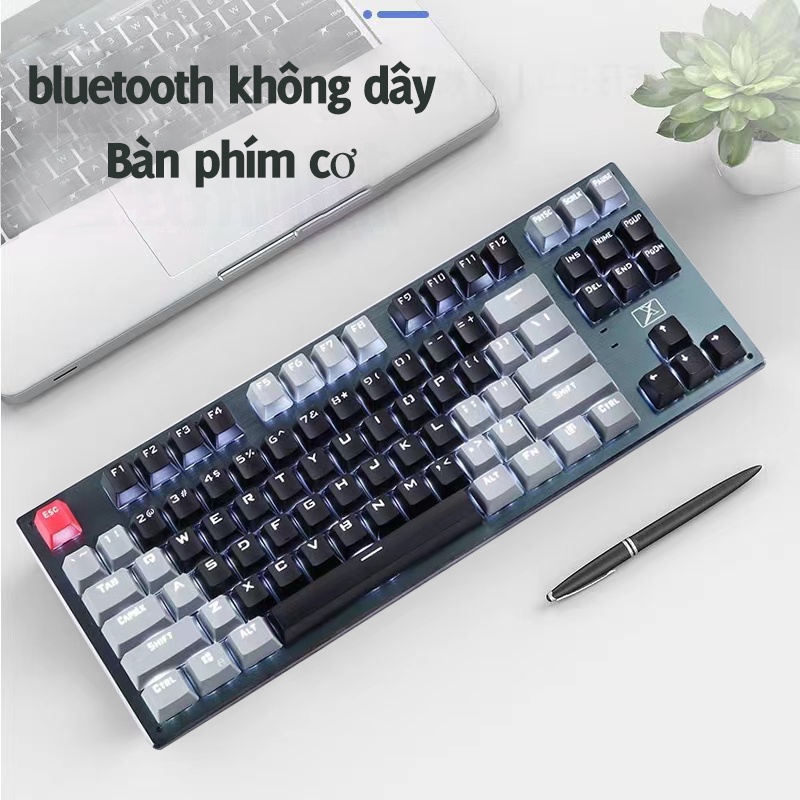 Bàn phím cơ bluetooth không dây  87 phím ba chế độ phối màu đa năng thời gian pin dài kết nối được với nhiều thiết bị