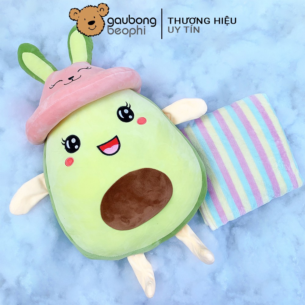 Bộ gối mền quả bơ đội nón tai thỏ size 80cm hàng nhập cao cấp shop gấu bông béo phì