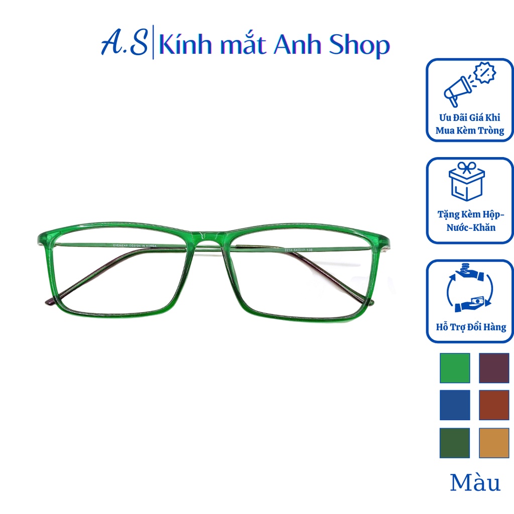 Kính vuông gọng tăm thanh mảnh chất liệu nhựa kết hợp kim loại 2214