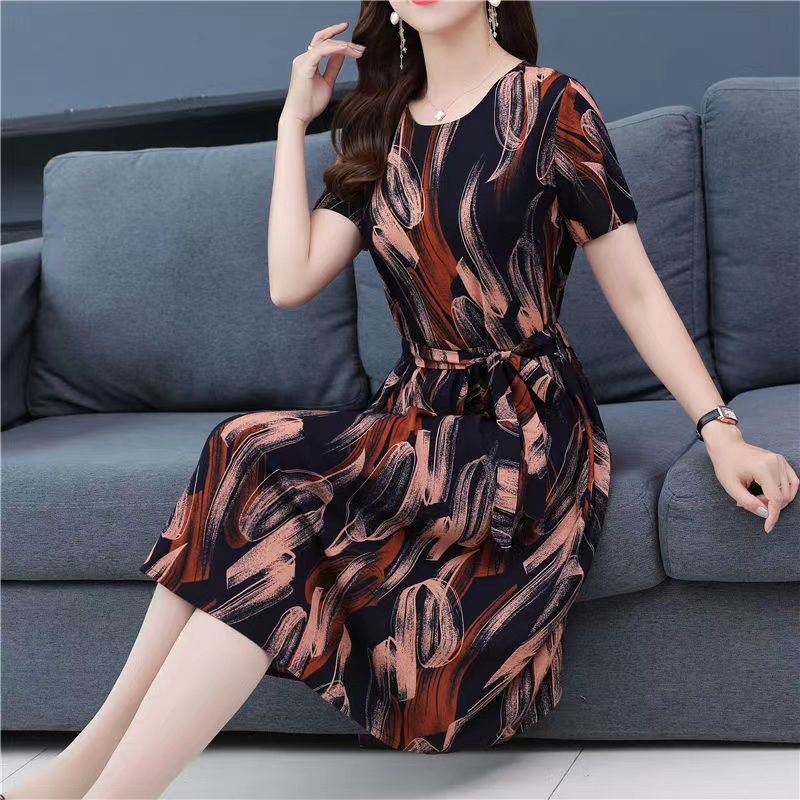 Đầm Dài Qua Gối Dáng Rộng Bằng Lụa Lạnh Thoáng Khí Phong Cách Phương Tây Dành Cho Phụ Nữ Trung Niên 40 Tuổi